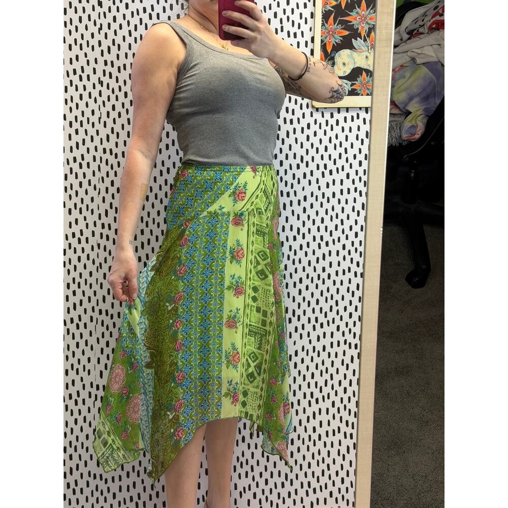 Cato vintage y2k green maxi skirt 2000s cottagecore floral handkerchief style